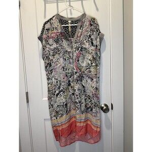 Uncle Frank Paisley Tunic Dress Multicolor V Neck Boho Shift Small Button Down